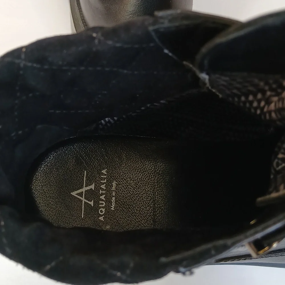 AQUATALIA Black Leather Luxery Moto Classic Boots Made In ITALY womens Sz10 - Picture 7 of 8